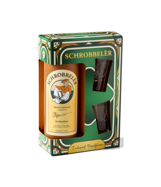 Schrobbelèr GVP met 2 Proostglazen, fles bij slijterij t Bockje in Bathmen