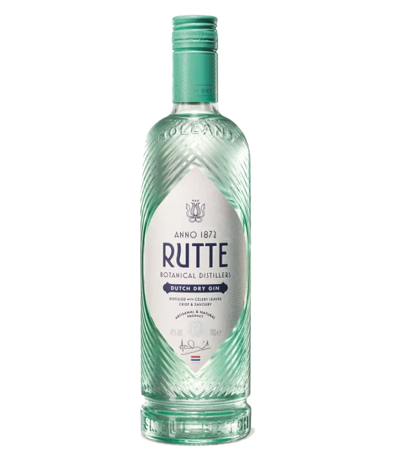 Rutte Dutch Dry Gin, fles bij slijterij t Bockje in Bathmen