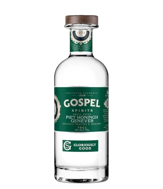 Gospel Piet Honingh Genever, fles bij slijterij t Bockje in Bathmen