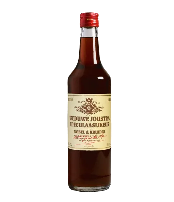 Weduwe Joustra Speculaaslikeur, fles bij slijterij t Bockje in Bathmen