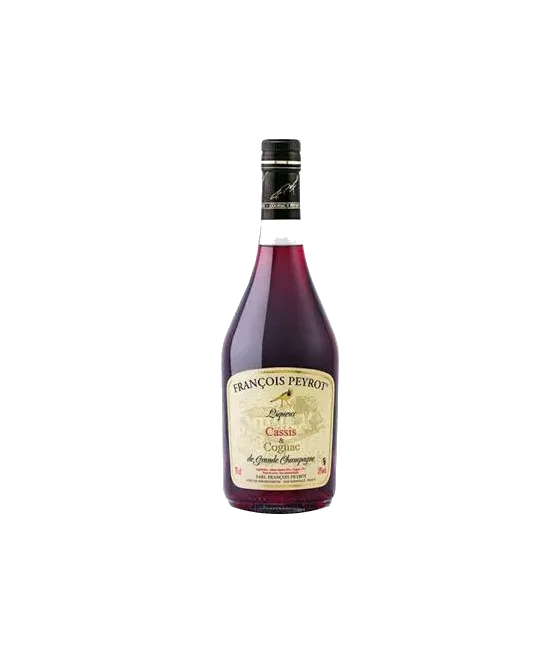 Francois Peyrot Liqueur Cassis&Cognac, fles bij slijterij t Bockje in Bathmen