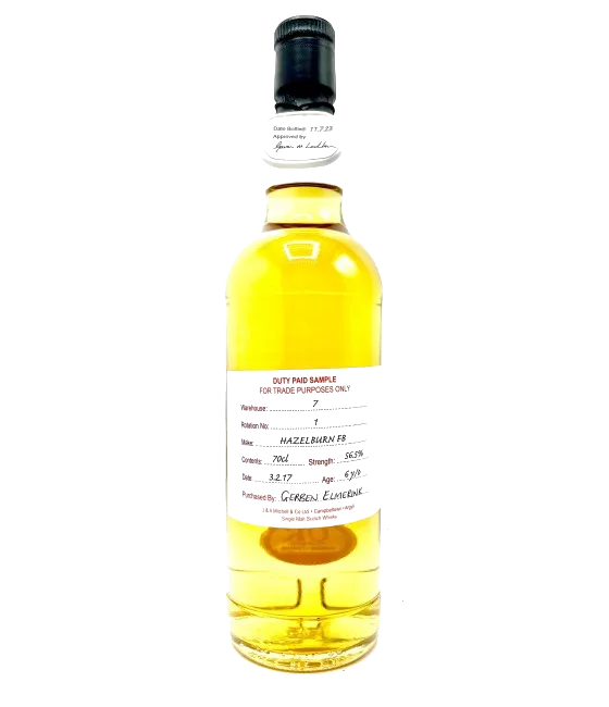 Duty Paid Sample Hazelburn FB 6 Years Old 2017, fles bij slijterij t Bockje in Bathmen