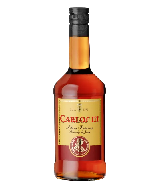 Carlos III Solera Reserva Brandy de Jerez, fles bij slijterij t Bockje in Bathmen