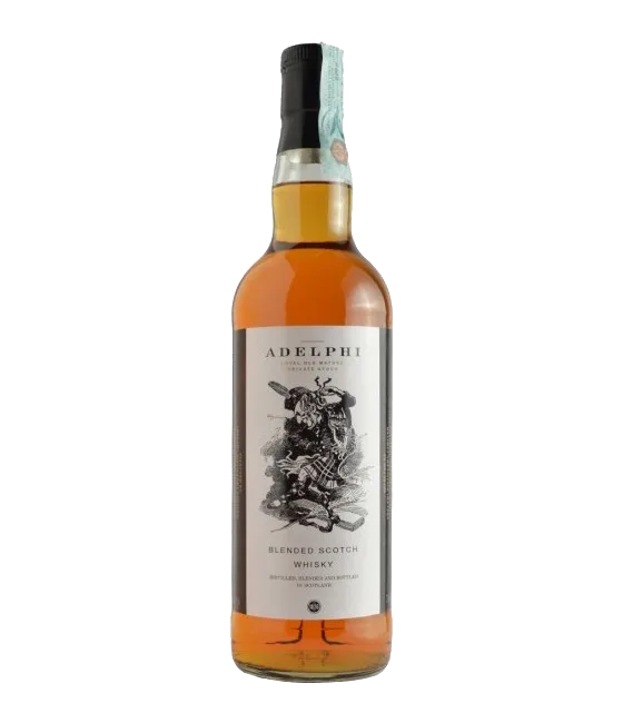 Adelphi Blended Scotch Whisky, fles bij slijterij t Bockje in Bathmen