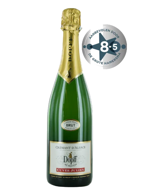 Dopff au Moulin Crémant d’Alsace-Cuvée Julien-Brut, fles bij slijterij t Bockje in Bathmen