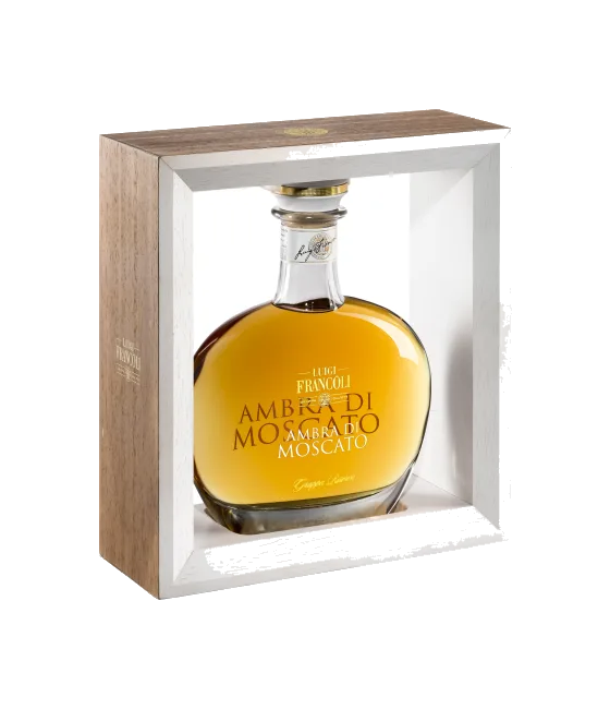 Francoli Grappa l’Ambra Moscato Riserva, fles bij slijterij t Bockje in Bathmen