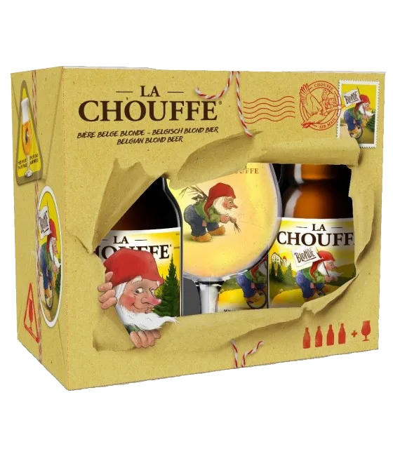 Brasserie d’Achouffe La Chouffe Blond Geschenkset, fles bij slijterij t Bockje in Bathmen