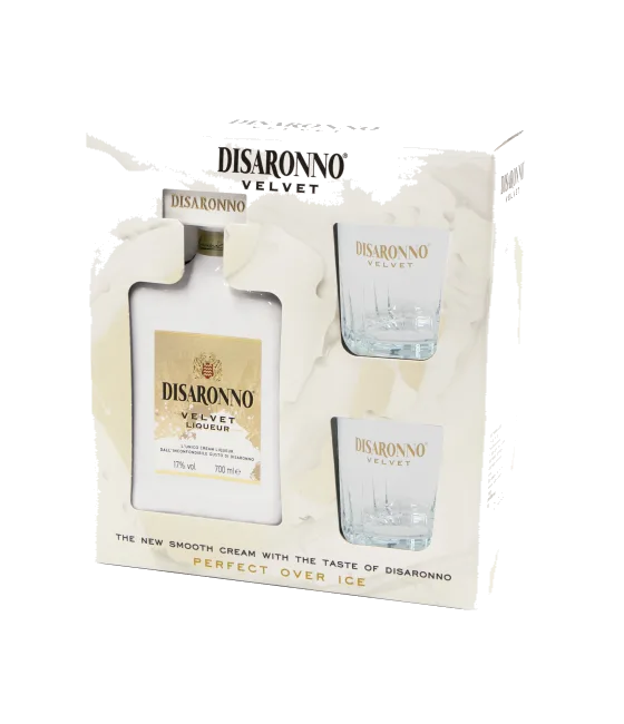 Disaronno Velvet gift pack, fles bij slijterij t Bockje in Bathmen