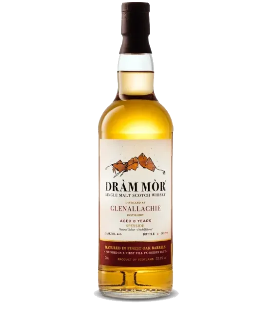 Dram Mor Glenallachie 8 Years Old 2016 #210, fles bij slijterij t Bockje in Bathmen