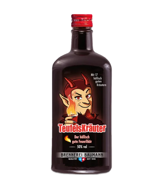 Teufelskräuter Feuerlikör, fles bij slijterij t Bockje in Bathmen