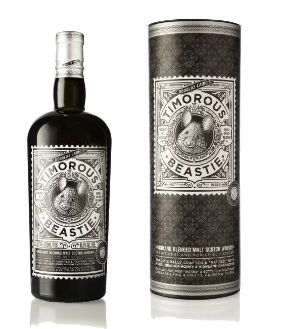 Timorous Beastie Highland Blended Malt Scotch Whisky, fles bij slijterij t Bockje in Bathmen