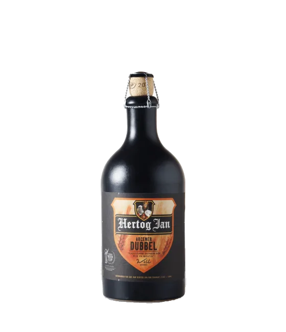 Hertog Jan Dubbel kruik, fles bij slijterij t Bockje in Bathmen