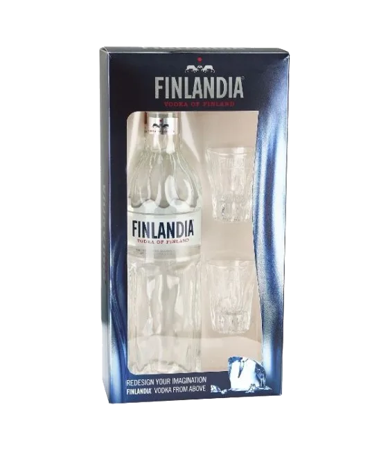FINLANDIA vodka giftpack, fles bij slijterij t Bockje in Bathmen