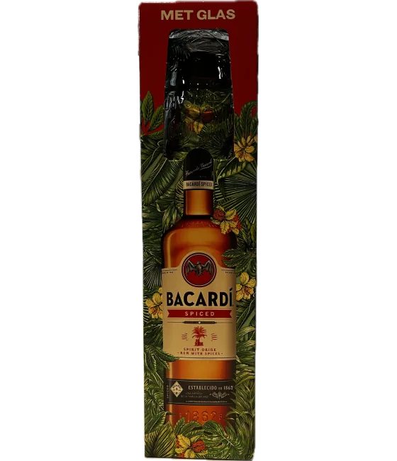 Bacardi Spiced Rum + origineel Bacardi Glas On Pack, fles bij slijterij t Bockje in Bathmen