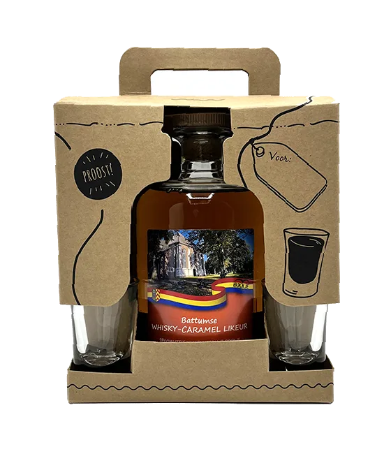 Battumse Whisky-Caramel Likeur Geschenkverpakking met 2 Shotglaasjes, fles bij slijterij t Bockje in Bathmen