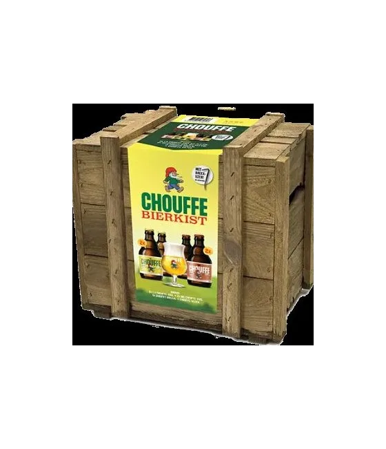 Brasserie d’Achouffe Bierbox La Chouffe 4 flesjes + glas, fles bij slijterij t Bockje in Bathmen
