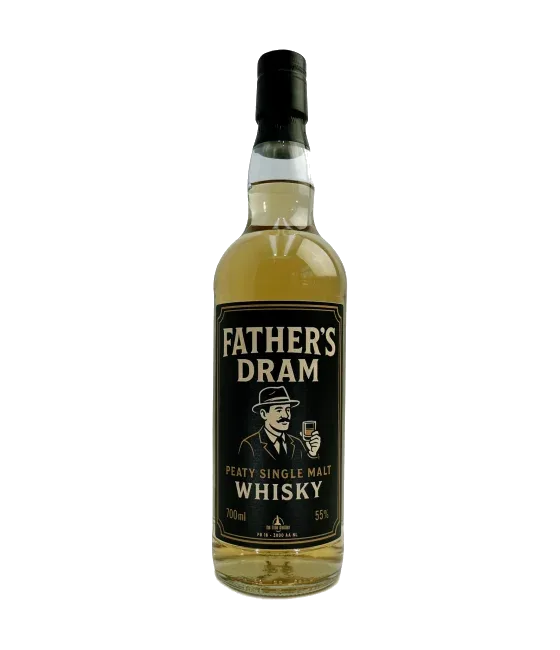 Father’s Dram Peaty Single Malt Whisky, fles bij slijterij t Bockje in Bathmen
