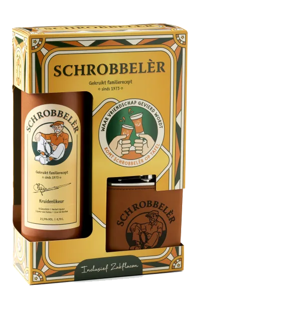Schrobbelèr Geschenkverpakking, fles bij slijterij t Bockje in Bathmen