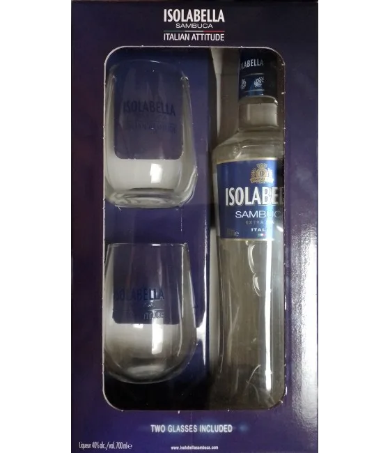 Isolabello Sambuca Geschenkverpakking met 2 glazen, fles bij slijterij t Bockje in Bathmen
