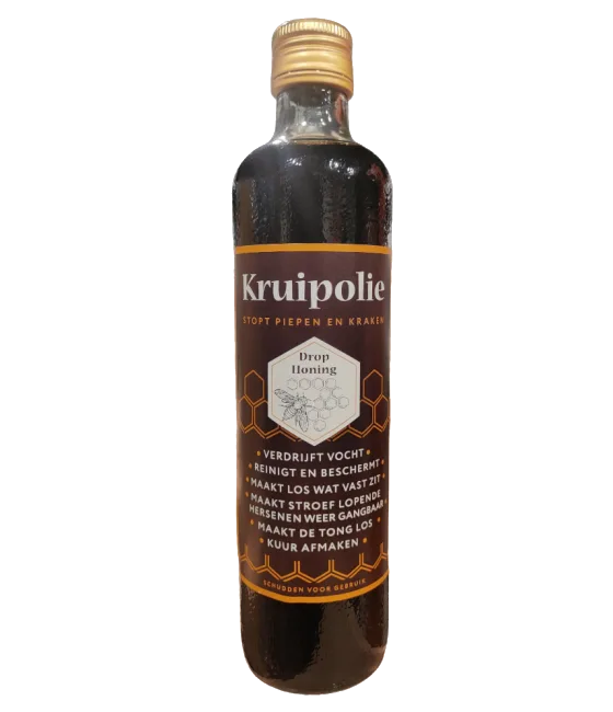 Kruipolie Honing-Drop Likeur, fles bij slijterij t Bockje in Bathmen