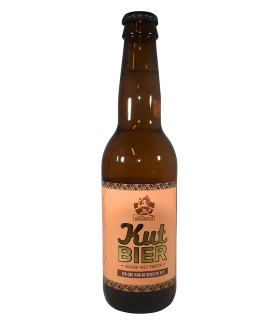 Boegbeeld Kutbier met perzik, fles bij slijterij t Bockje in Bathmen