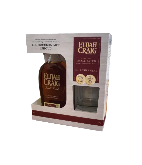 Elijah Craig bourbon + glas, fles bij slijterij t Bockje in Bathmen