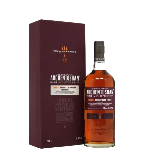AUCHENTOSHAN 29 Years old Vintage 1988 PX Sherry Cask Finish, fles bij slijterij t Bockje in Bathmen