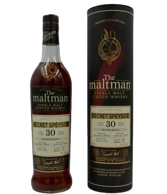 The Maltman Secret Speyside 1993 0,7L 45,2%, fles bij slijterij t Bockje in Bathmen