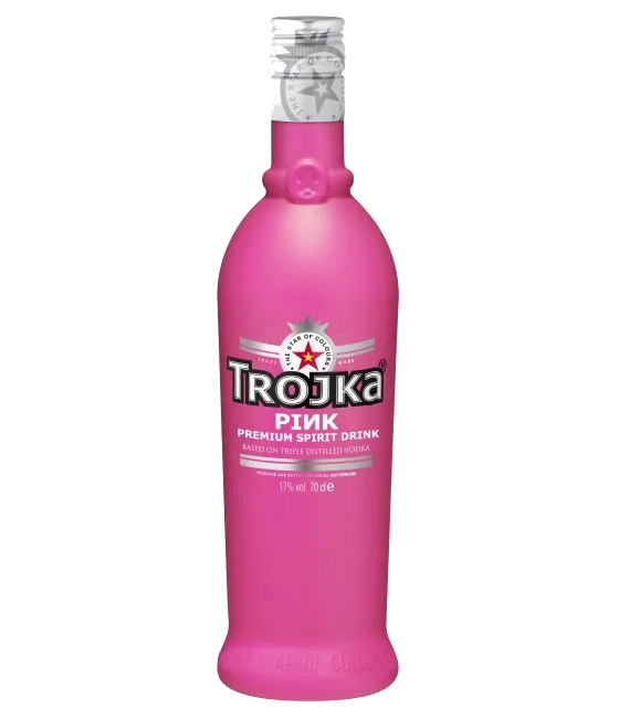 Trojka Vodka Pink, fles bij slijterij t Bockje in Bathmen