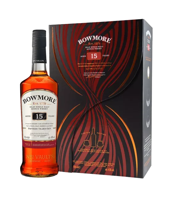 Bowmore 15 Years Old Giftpack + 2 Glazen, fles bij slijterij t Bockje in Bathmen