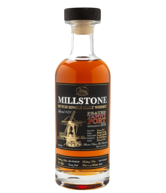 Millstone Dutch Peated Single Malt Whisky 2018 Tawny Port cask, fles bij slijterij t Bockje in Bathmen