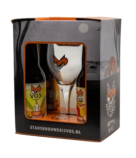 Vos Bier Cadeauverpakking 4 Flessen met Glas, fles bij slijterij t Bockje in Bathmen
