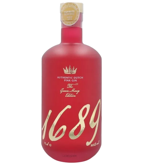 Gin 1689 Authentic Dutch Pink Gin, fles bij slijterij t Bockje in Bathmen