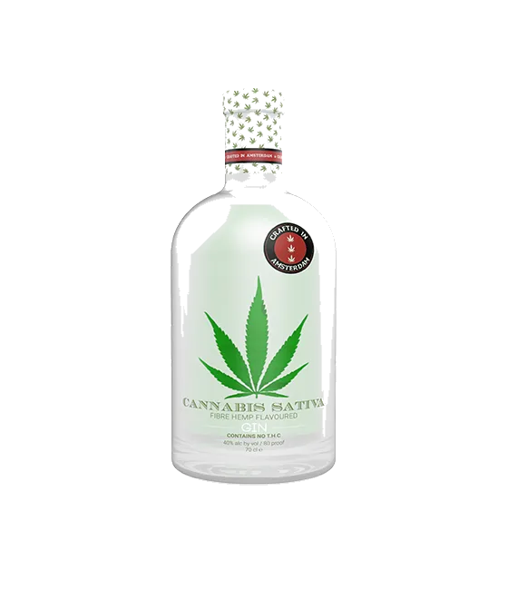 Cannabis Sativa Gin, fles bij slijterij t Bockje in Bathmen