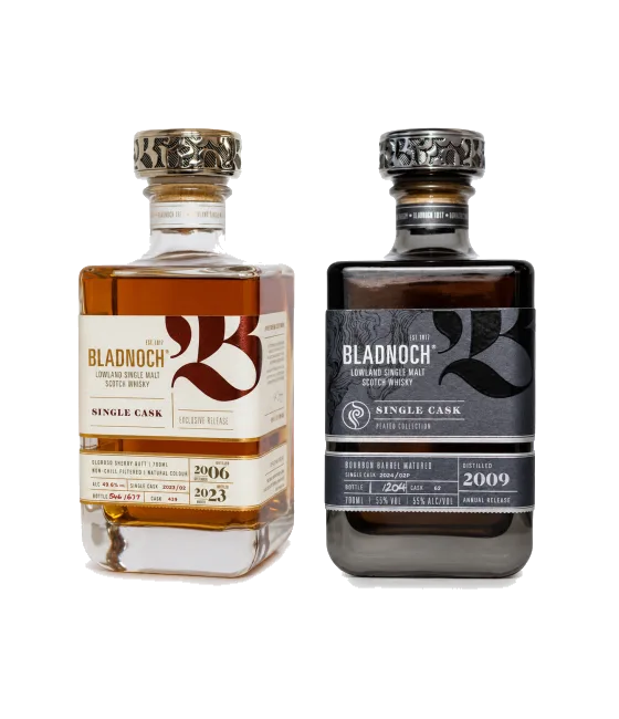 Bladnoch Exclusive Single Cask Set – Peated & Sherry Collection, fles bij slijterij t Bockje in Bathmen