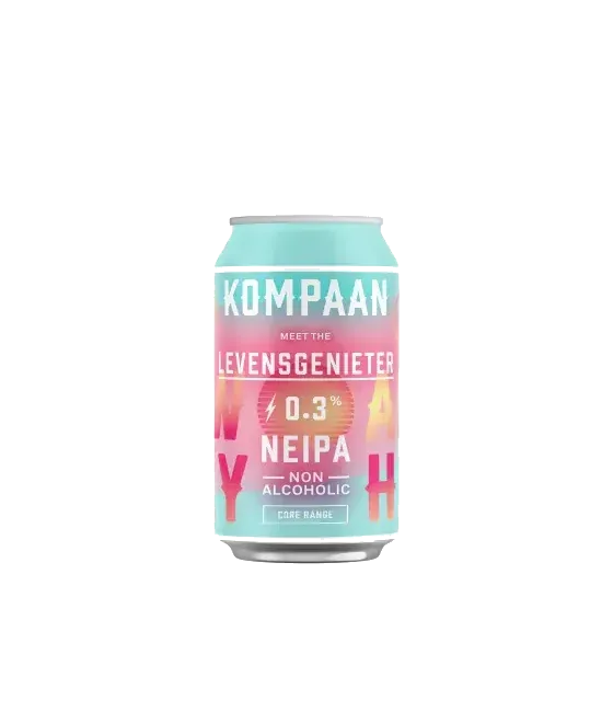 Kompaan Levensgenieter Non-Alcoholic NEIPA, fles bij slijterij t Bockje in Bathmen