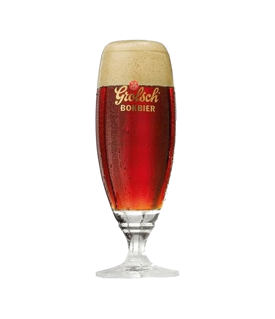 Grolsch Bokbier glas oud, fles bij slijterij t Bockje in Bathmen