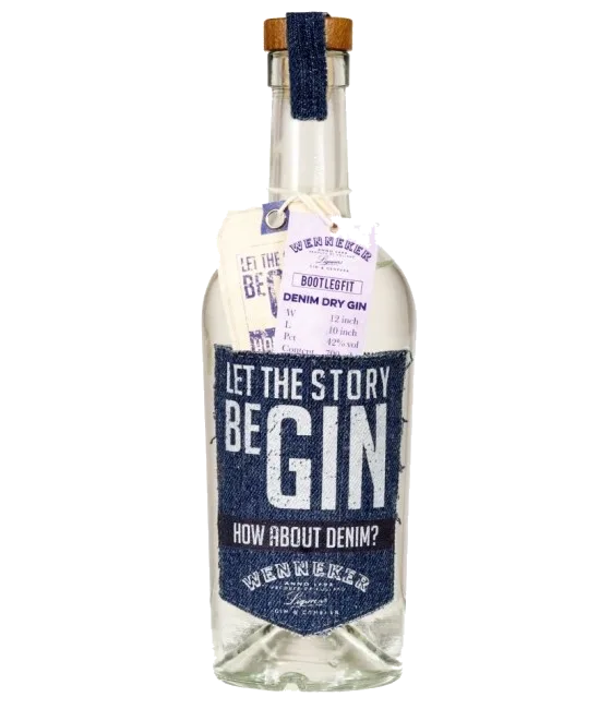 Wenneker Denim Dry Gin, fles bij slijterij t Bockje in Bathmen