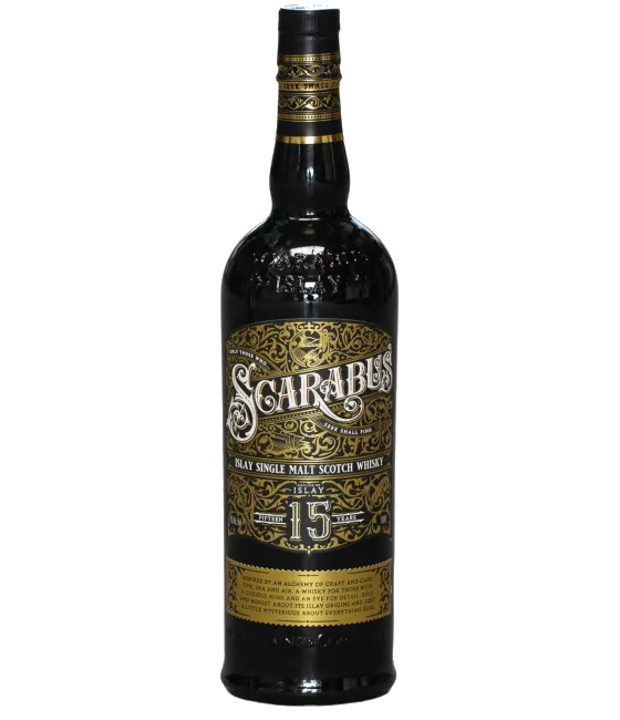 Scarabus 15 Y single malt whisky, fles bij slijterij t Bockje in Bathmen