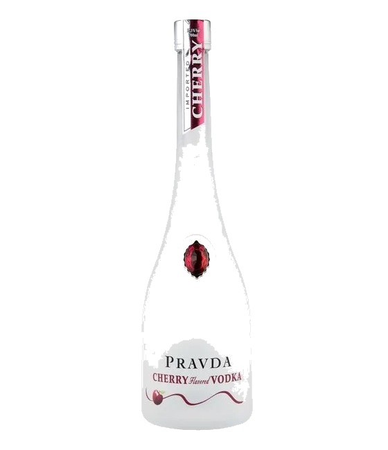 Pravda Cherry Vodka, fles bij slijterij t Bockje in Bathmen