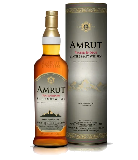 Amrut Peated Single Malt, fles bij slijterij t Bockje in Bathmen