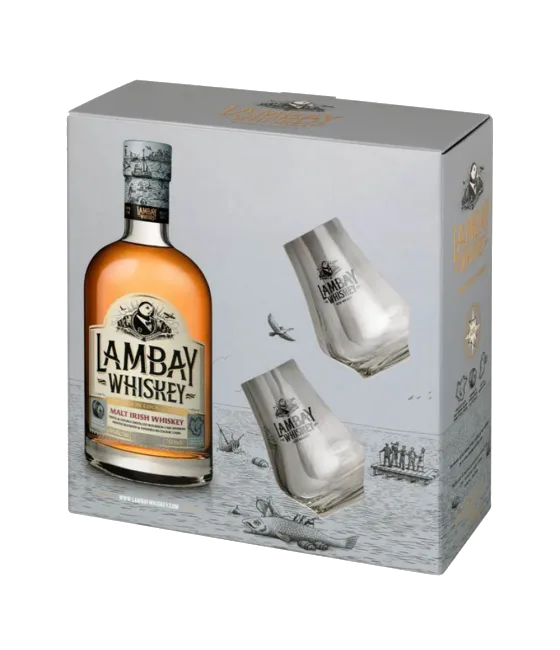 Lambay Malt Irish Whiskey Giftpack met Glazen, fles bij slijterij t Bockje in Bathmen