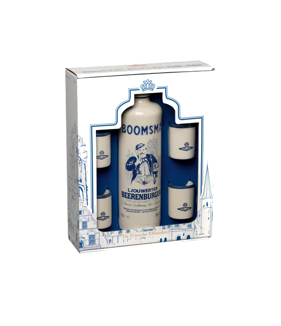 Boomsma Beerenburger Geschenkverpakking Kruik met 4 Napjes, fles bij slijterij t Bockje in Bathmen