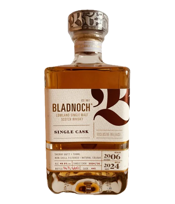 Bladnoch Single Cask 17 Years Old 2006 #445, fles bij slijterij t Bockje in Bathmen