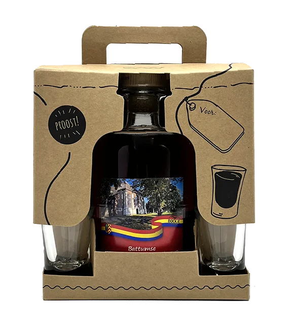 Battumse Chocolade-kerslikeur Geschenkverpakking met 2 Shotglaasjes, fles bij slijterij t Bockje in Bathmen