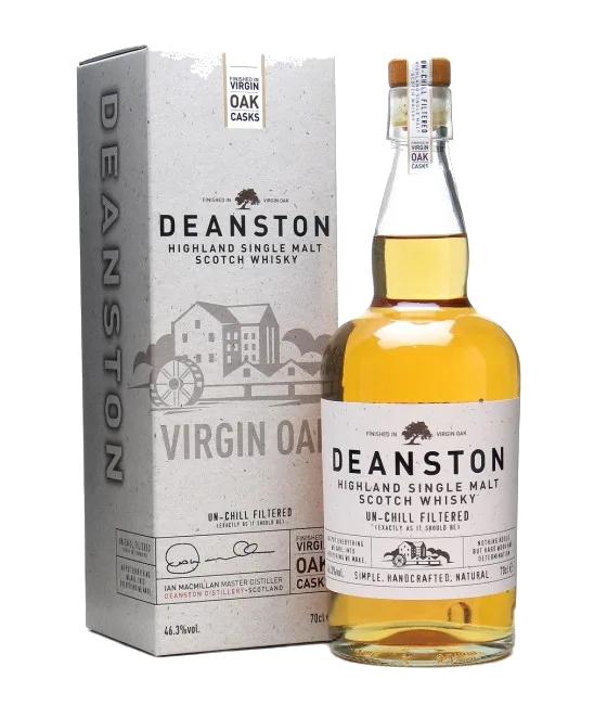 Deanston Virgin Oak Highland Single Malt Whisky, fles bij slijterij t Bockje in Bathmen