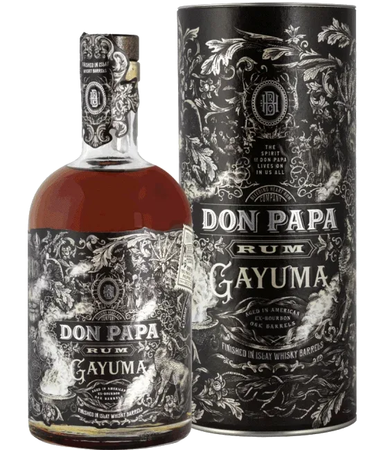 Don Papa Gayuma Rum, fles bij slijterij t Bockje in Bathmen