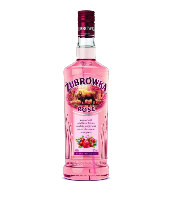 Zubrowka Rosé Vodka, fles bij slijterij t Bockje in Bathmen