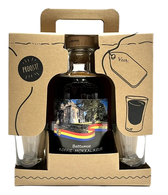 Battumse Koffie-Mokkalikeur Geschenkverpakking met 2 Shotglaasjes