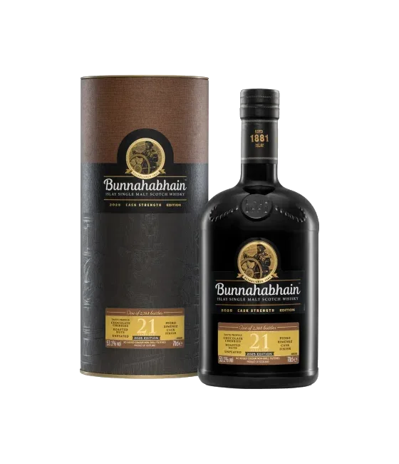 Bunnahabhain 21 Years Old 2025 Cask Strength, fles bij slijterij t Bockje in Bathmen